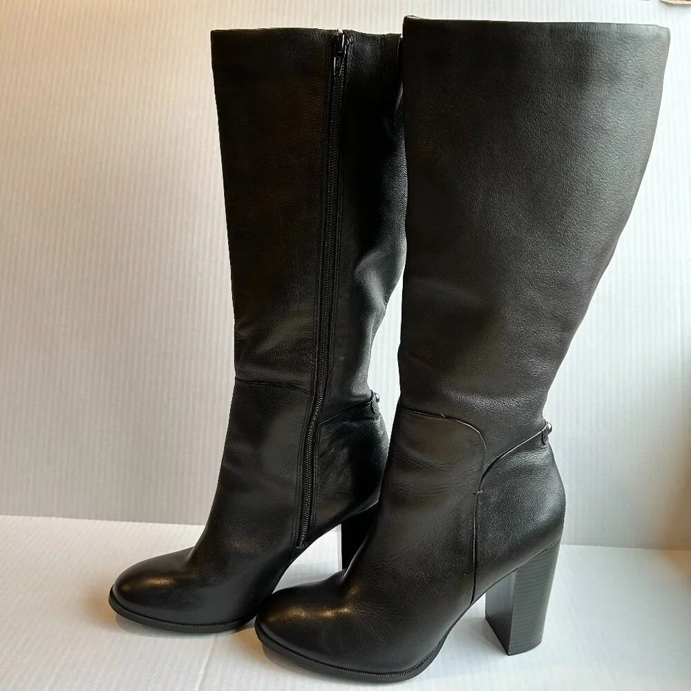 Liz & Co Black Leather Women's Calf Height Boots Size 9 Heel 4" - Picture 1 of 15